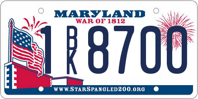 MD license plate 1BK8700