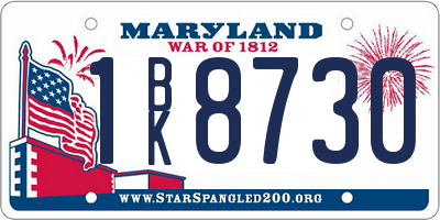 MD license plate 1BK8730