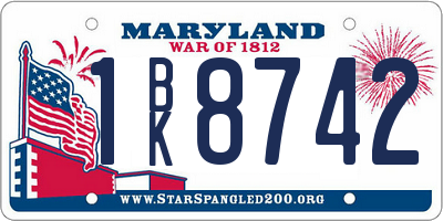 MD license plate 1BK8742