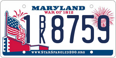MD license plate 1BK8759
