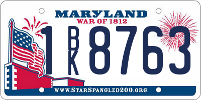 MD license plate 1BK8763