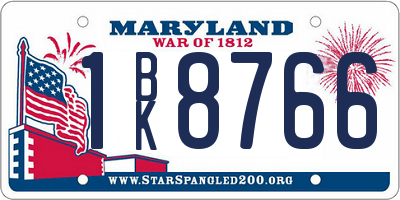 MD license plate 1BK8766