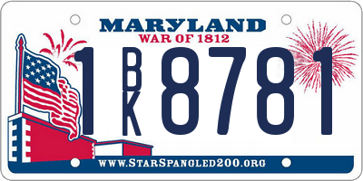 MD license plate 1BK8781