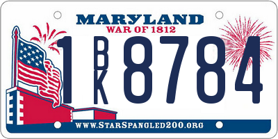 MD license plate 1BK8784