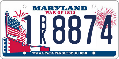 MD license plate 1BK8874