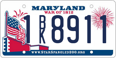 MD license plate 1BK8911