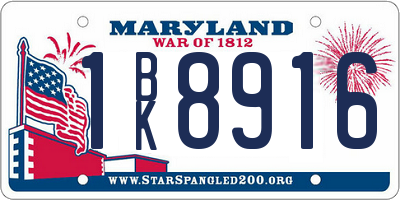 MD license plate 1BK8916