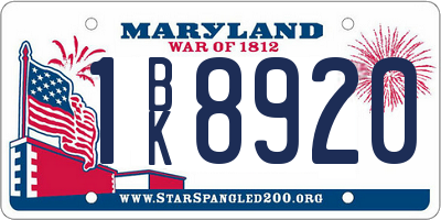 MD license plate 1BK8920