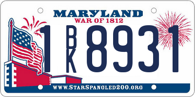 MD license plate 1BK8931