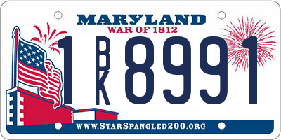MD license plate 1BK8991