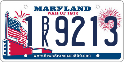 MD license plate 1BK9213