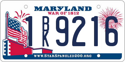 MD license plate 1BK9216