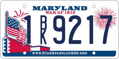 MD license plate 1BK9217