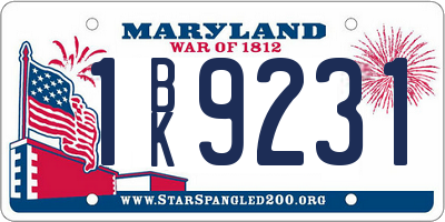 MD license plate 1BK9231
