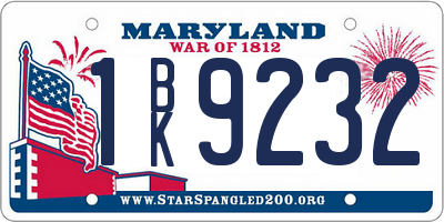 MD license plate 1BK9232