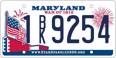 MD license plate 1BK9254