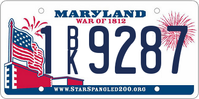 MD license plate 1BK9287