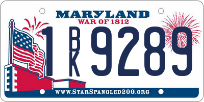 MD license plate 1BK9289