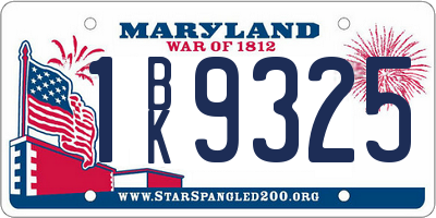 MD license plate 1BK9325