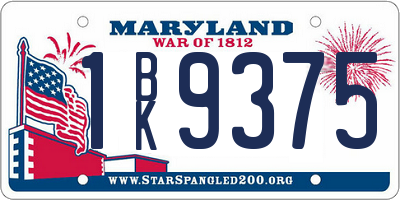 MD license plate 1BK9375