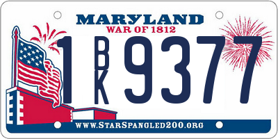 MD license plate 1BK9377