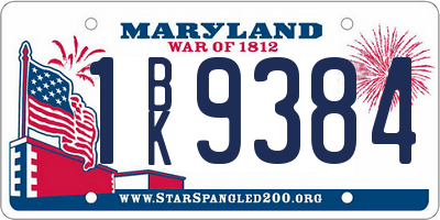 MD license plate 1BK9384