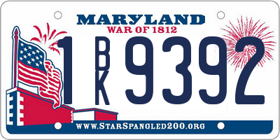 MD license plate 1BK9392