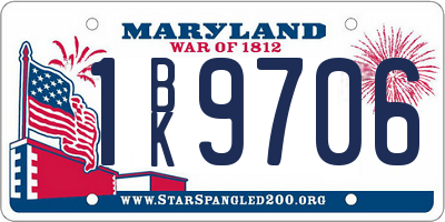 MD license plate 1BK9706