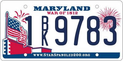 MD license plate 1BK9783