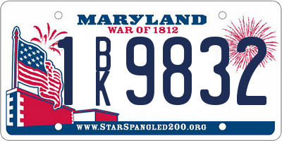 MD license plate 1BK9832