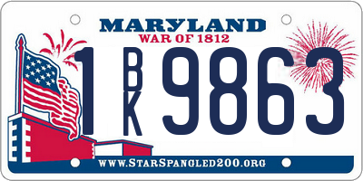 MD license plate 1BK9863