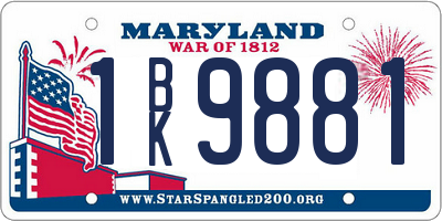 MD license plate 1BK9881