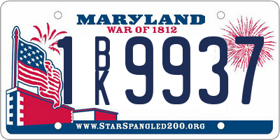 MD license plate 1BK9937