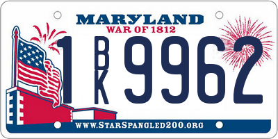 MD license plate 1BK9962