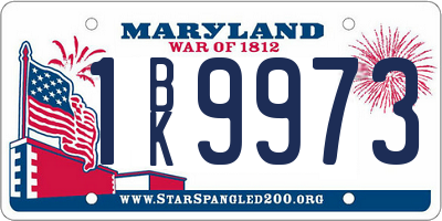 MD license plate 1BK9973