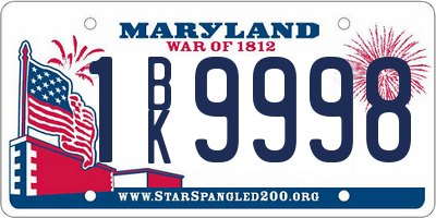 MD license plate 1BK9998