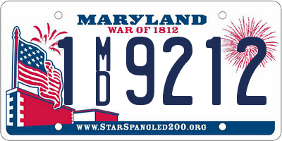 MD license plate 1MD9212