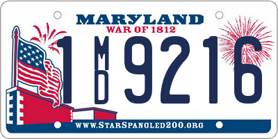 MD license plate 1MD9216