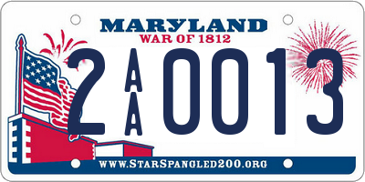 MD license plate 2AA0013