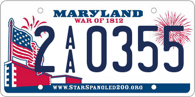 MD license plate 2AA0355