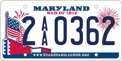 MD license plate 2AA0362