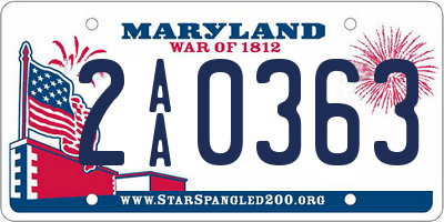 MD license plate 2AA0363