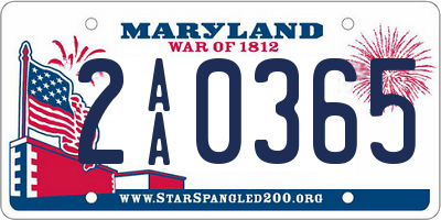 MD license plate 2AA0365