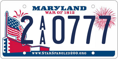 MD license plate 2AA0777