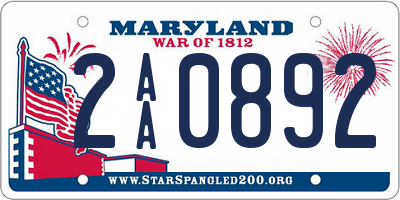 MD license plate 2AA0892