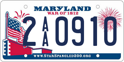 MD license plate 2AA0910