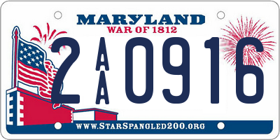 MD license plate 2AA0916