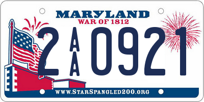 MD license plate 2AA0921