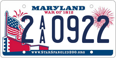 MD license plate 2AA0922