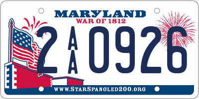 MD license plate 2AA0926